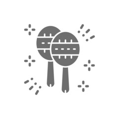 Maracas, mexican musical instruments, rattles grey icon.