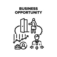 Business Opportunity Vector Icon Concept. Business Opportunity And Choosing Company Way, Entrepreneur Increase Wealth And Profit. Businessman Possibility Opening Door Black Illustration