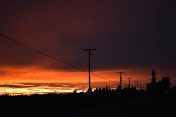 Fototapeta na wymiar A sunset over the village, Sainte-Apolline, Québec, Canada