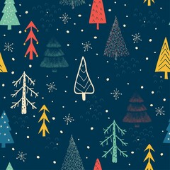 Winter forest, Christmas trees. Christmas seamless pattern