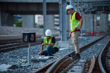 worker on the railway station. worker on the railway.