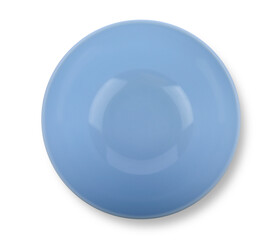 Empty blue bowl on white background.