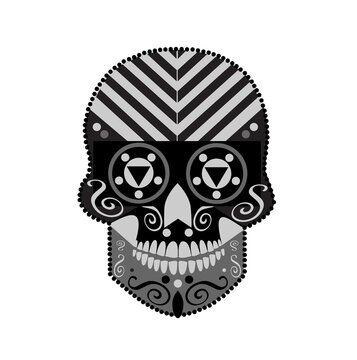 Black skull icon with geometric details isolated on white background