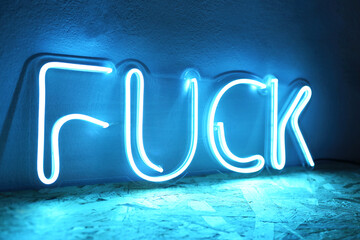 Blue neon sign fuck. Trendy style. Neon sign. Custom neon. 