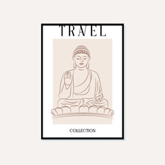 Hand drawn line art travel vector poster. Bohemian Minimal, boho style and natural wall art for print, cover, wallpaper.
