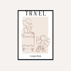 Hand drawn line art travel vector poster. Bohemian Minimal, boho style and natural wall art for print, cover, wallpaper.
