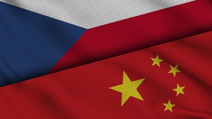 Czech Republic and China Flags Together, Wavy Fabric, Breaking News, Political Diplomacy Crisis Concept, 3D Illustration