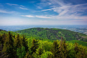 Beautiful landscape of the Silesian Beskids from Czantoria Wielka mountain. Poland