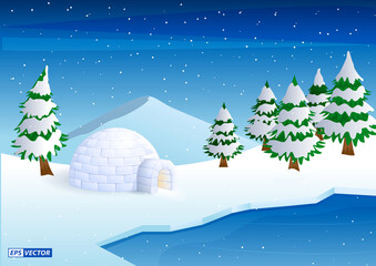 Fototapeta premium realistic igloo dome or igloo ice house cartoon style or snow ice home of the eskimos. eps vector