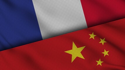 France and China Flags Together, Wavy Fabric, Breaking News, Political Diplomacy Crisis Concept, 3D Illustration