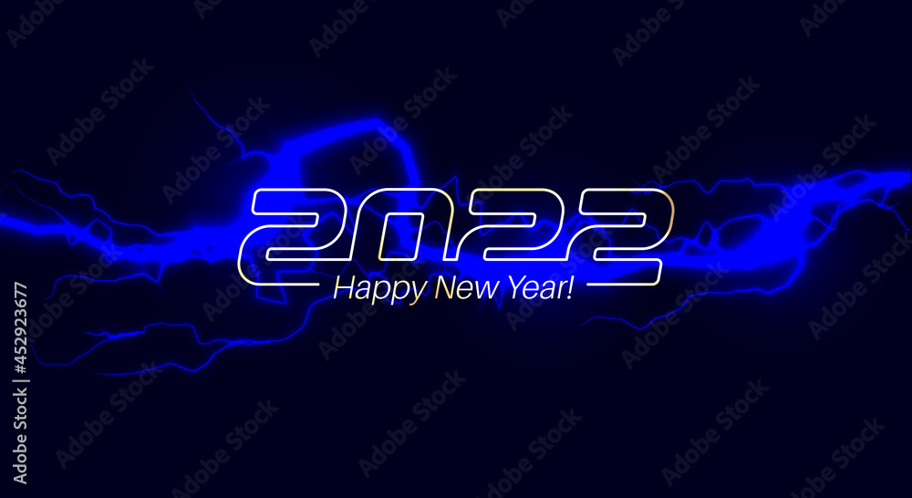 Poster new year cover for a card or calendar with blue lightning with modern line typography design vector 