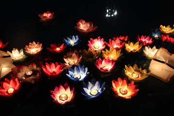 water lanterns bright light at night