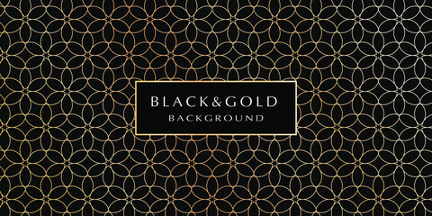 Black and gold background. Abstract luxury background with gold floral pattern on a black background for your design. Modern design of sites, posters, banners, postcards, printing, EPS10 vector
