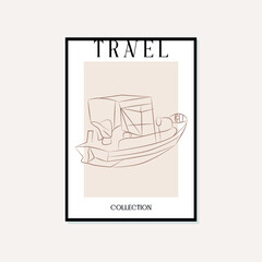 Hand drawn line art travel vector poster. Bohemian Minimal, boho style and natural wall art for print, cover, wallpaper.
