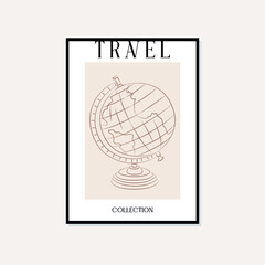 Hand drawn line art travel vector poster. Bohemian Minimal, boho style and natural wall art for print, cover, wallpaper.
