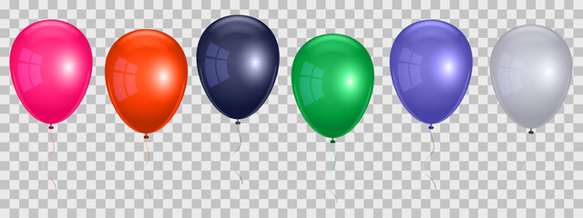 Color balloons set isolated on transparent background. Vector illustration.