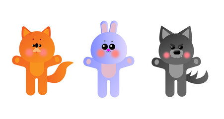 Funny Animal illustration Icon Set fox hare wolf