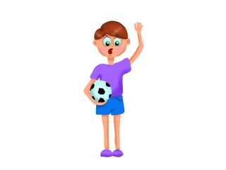 A football player kicks a ball with his foot. A child is playing with a soccer ball. Illustration on an isolated white background, flat style.