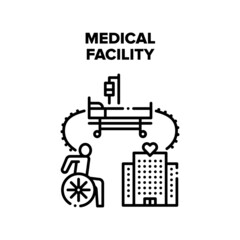 Medical Facility Vector Icon Concept. Medical Facility Building For Patient Treatment And Rehabilitation, Care And Healing Human Health In Hospital. Professional Healthcare Black Illustration