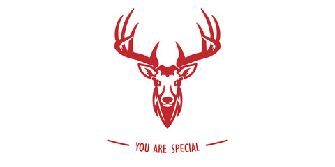 Silhouette of head of reindeer. Deer logo. Deer with text you are special. vector illustration. Laser engraved deer logo
