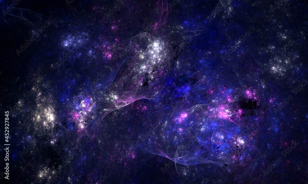 Wall mural amazing mesmerizing 3d illustration of glowing starry space, far galaxies, interstellar clusters and