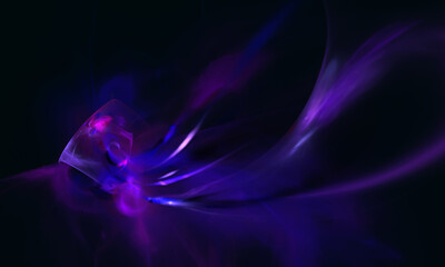 Deep purple violet magenta 3d incense with glossy fluid core glowing in dark space. Wavy essence or spirit, magic illusion or fictional hologram floating in astral dimension. Great as design element.