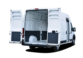 Delivery van with open rear and side doors