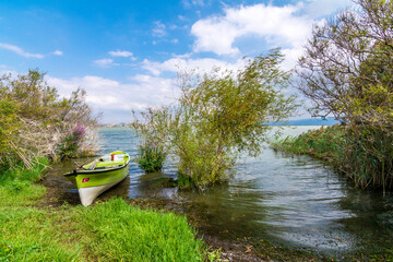 Naklejka na ściany i meble Fishing boats near Uluabat Lake