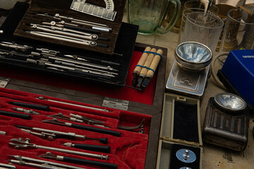 Still life photo of old and rusty vintage items at a junk shop in Old Quarter Hanoi, Vietnam