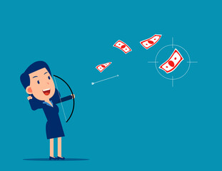 Young person aiming at the biggest banknote. Business vector illustration