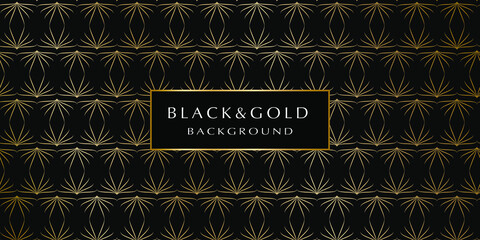Black and gold background. Abstract luxury background with gold geometric pattern on a black background for your design. Modern design of sites, posters, banners, postcards, printing, EPS10 vector
