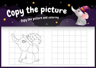 copy the picture kids game and coloring page with a cute elephant using halloween costume