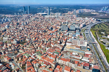 Fototapeta premium Istanbul, Turkey - 3 April, 2017: Arial view Levent Business District.