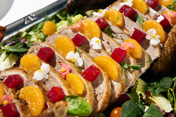 Roast duck with tangerine for wedding banquet, Christmas dinner, thanksgiving day. Delicious...