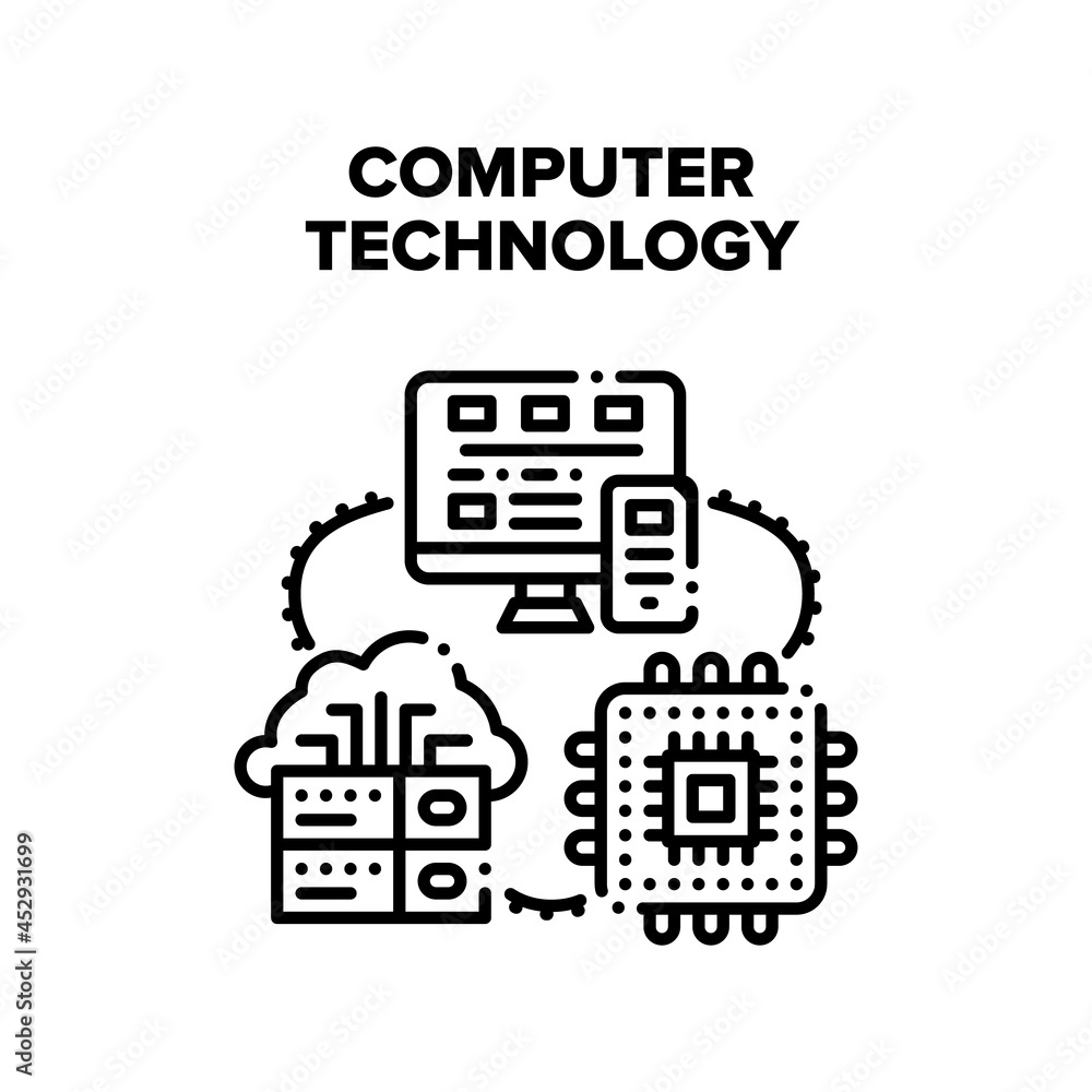 Poster computer technology vector icon concept. server database for storaging data information and microchi