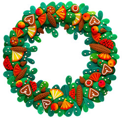 Obraz premium round frame, needles, cones, citrus, gingerbread, berry, plasticine, modeling