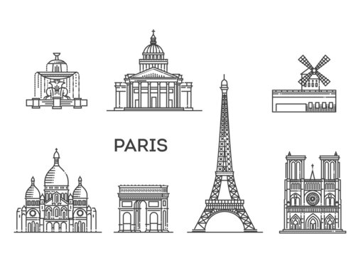 France, Paris architecture line skyline illustration