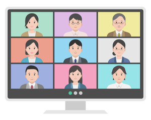 複数人でWeb会議をするイラスト