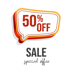 50% OFF Sale (Promotional Poster Design Vector Illustration) With Text Box Template