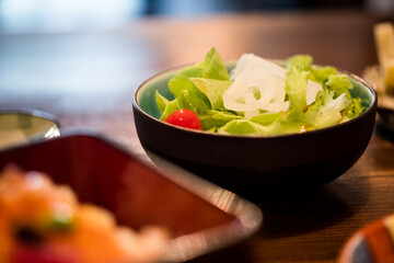 Fresh salad bowl in Japan restaurant for appetizer