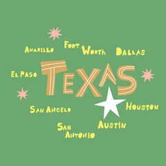 Texas infographic flat hand drawn vector illustration.