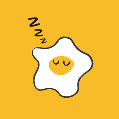 A Cute Sleeping Hand Drawn Fried Egg - Amazing cute minimalist vector character suitable for apps, sticker, children book, decoration, animation, design assets and illustration in general