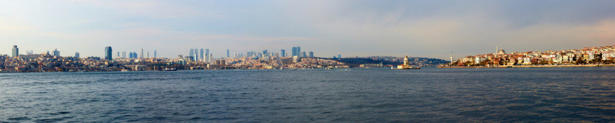 Fototapeta na wymiar Sea view to Istanbul.Asian and Europe coasts. Ferry boat trip