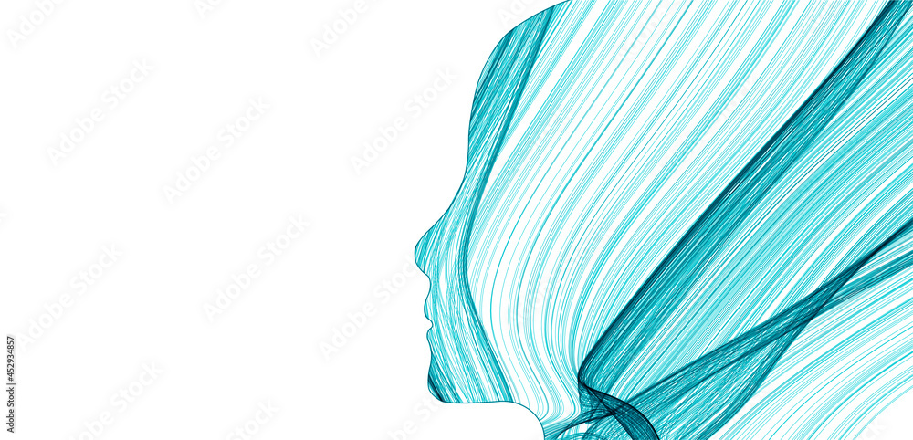 Poster the silhouette of a human head is filled with waves. abstract vector background.