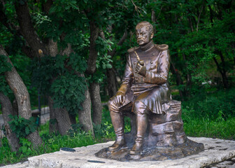 Monument to Captain Maxim Maksimych, a character in Lermontov's novel 'The Hero of Our Time', written in 1838-1840. The city of Pyatigorsk, Russia