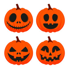 Halloween pumpkin vector set isolated on white background. Scary Jack O Lantern Halloween pumpkin set.