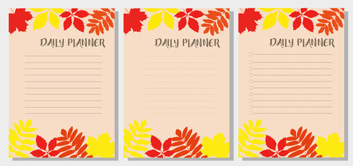 modern daily planner of 3 pages on autumn theme