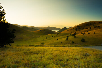 Summer sunrise in Campo Imperatore, Gran Sasso National Park, Abruzzo, Italy