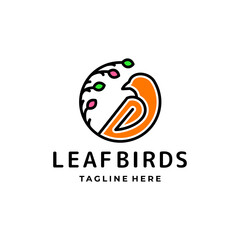 Double Meaning Logo Design Combination of Birds and leaf with line art style