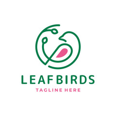 Double Meaning Logo Design Combination of Birds and leaf with line art style